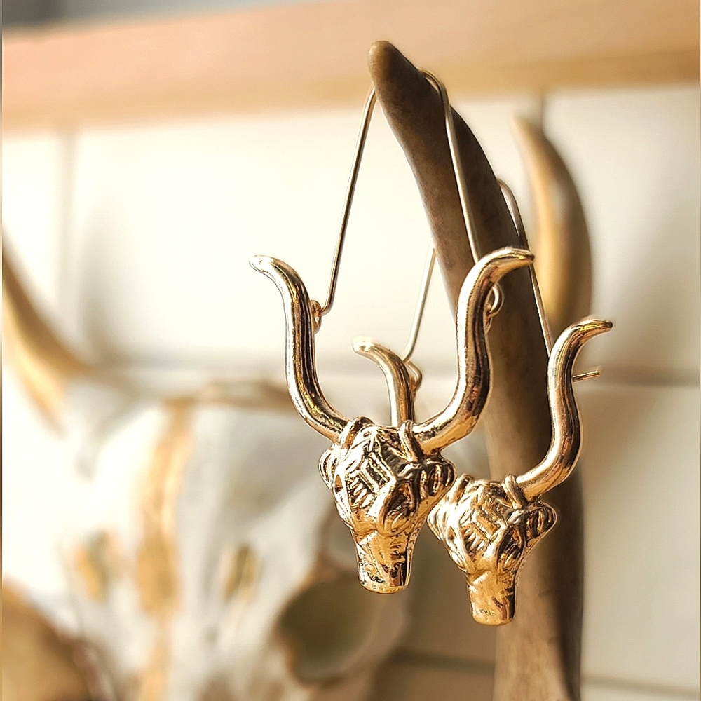 NEW Gold Large Bull Head Earrings